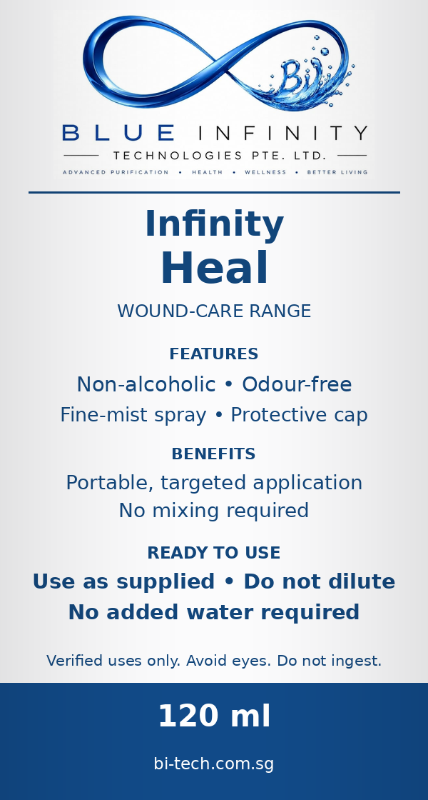 Infinity Heal bottle label: features, benefits and dilution