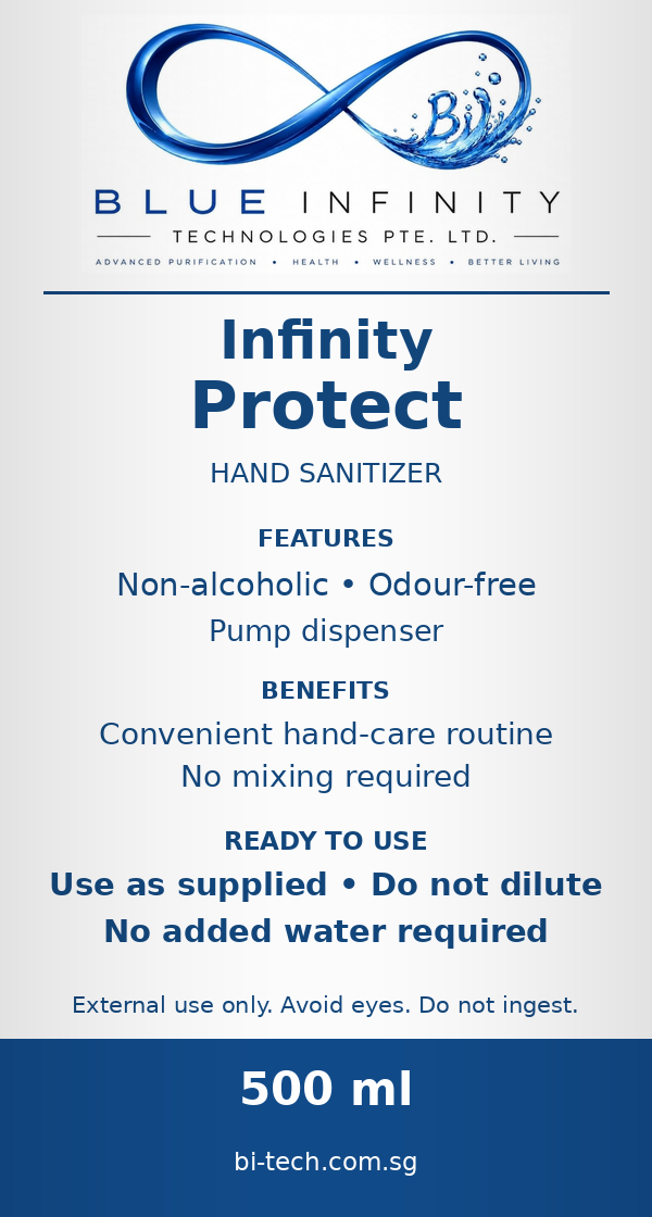 Infinity Protect bottle label: features, benefits and dilution